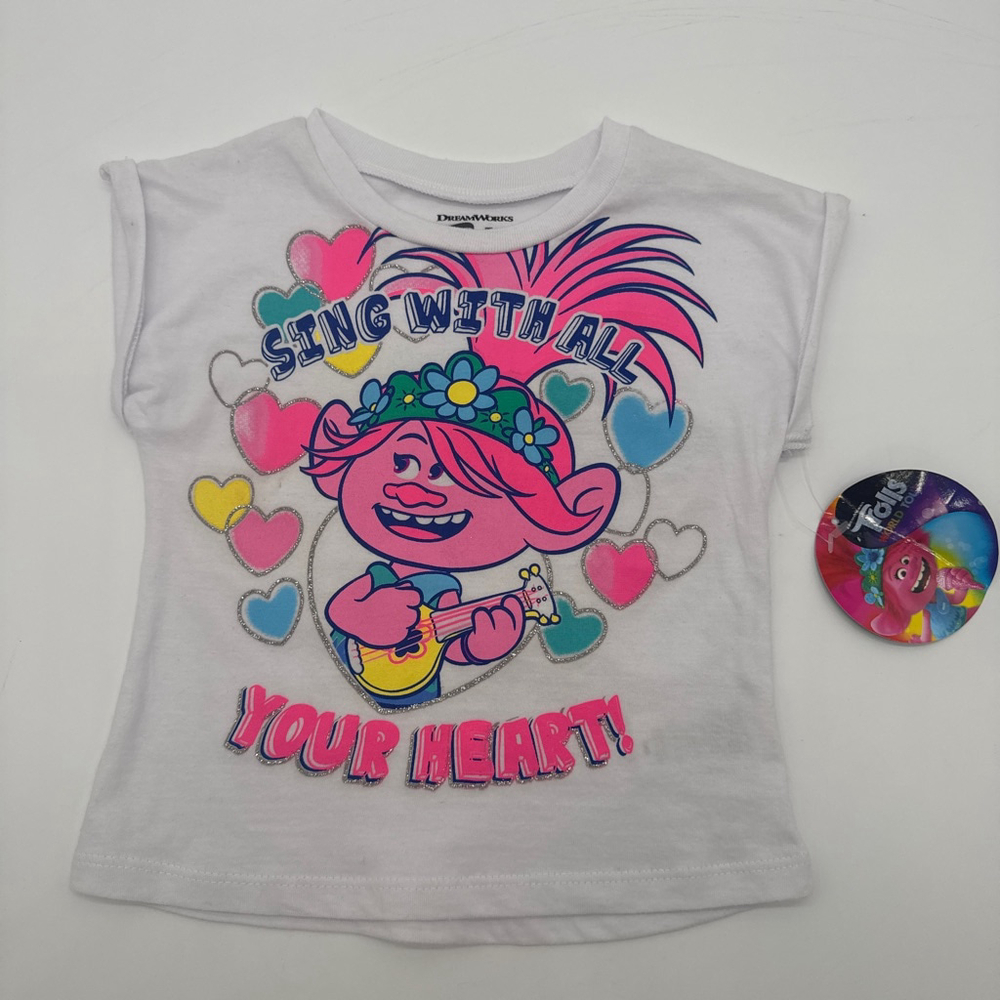 DreamWorks Trolls White Pink Short Sleeve Tee 18 Months